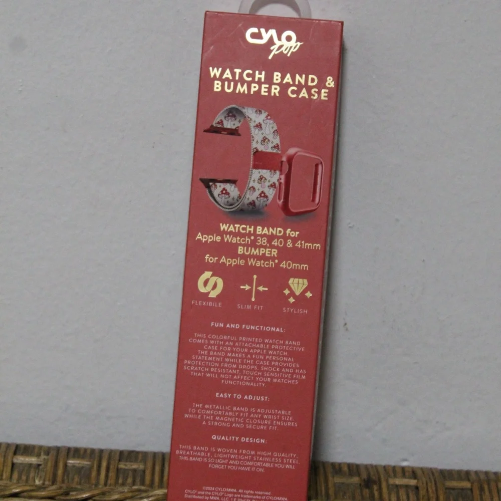Cylo Pop. Mushroom Print. Metal Mesh Watch Band & Bumper Case. for Apple 41mm.